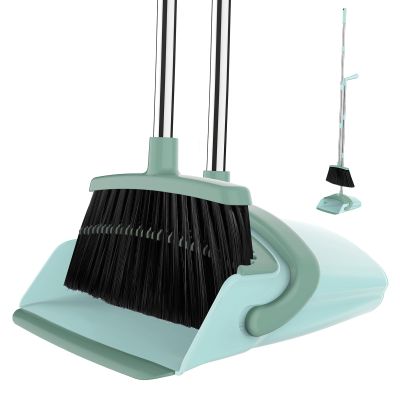 EZKEY Broom and Dustpan Set for Home, 51-in Long Adjustable Handle Angle Broom and Dustpan Combo Set with Dust Pan Teeth to Clean Hair for Home Kitchen Office Lobby Floor Garden, Green