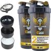 2 Pack Protein Shaker Bottle with Storage for Powder & Pills Leak-Proof, BPA-Free, Adventurous Smooth Mixing Shaker Cup for Protein Shakes, 16 oz, Golden view 1