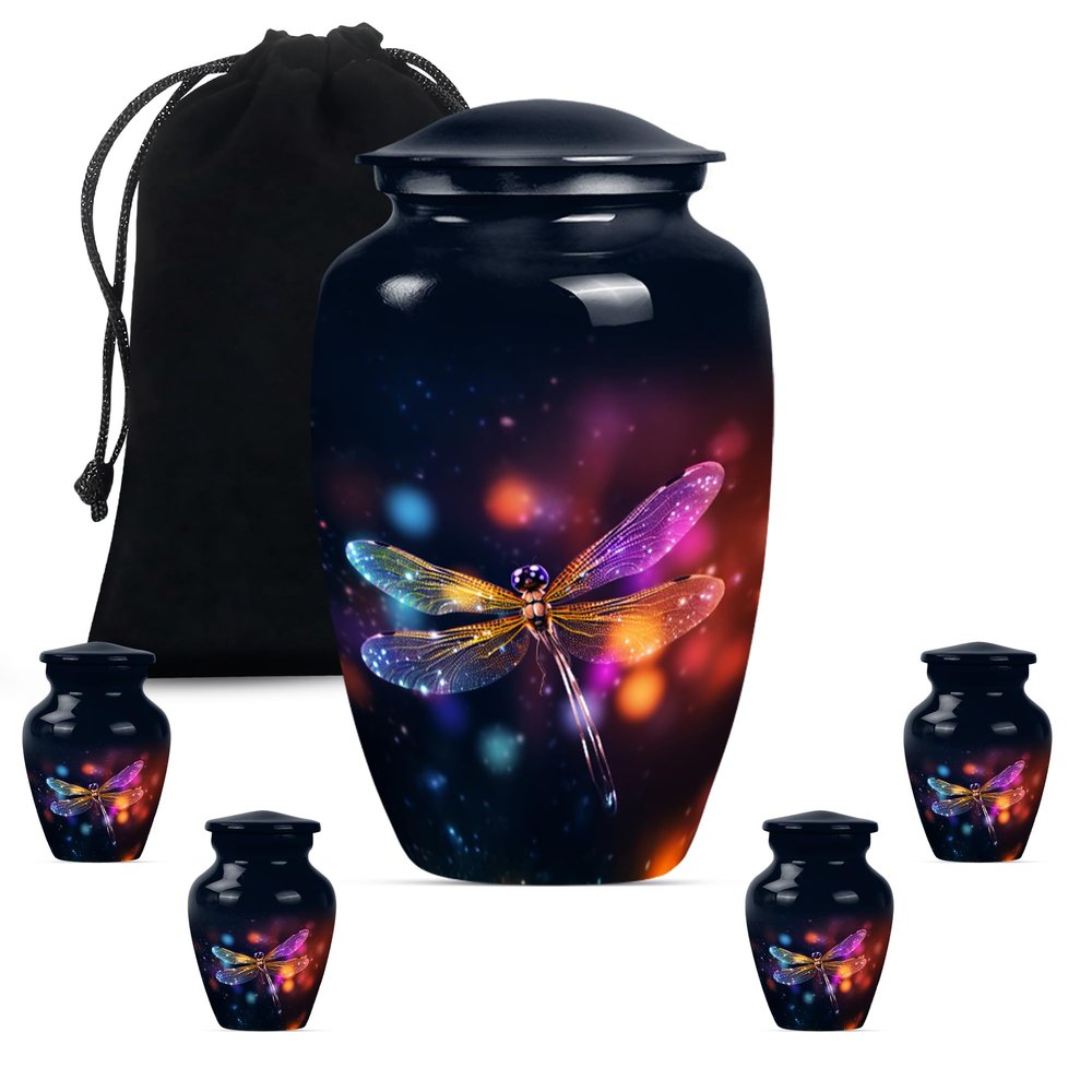 Dragon Fly Urn, Small Urns Human Ashes, Funeral Urns for Ashes Adult, Urn for Ashes Adult Male, Small Urn for Ashes Keepsake, Cremation Urns for Human Ashes (Size - 10inch 1Pcs, 3inch 4Pcs)