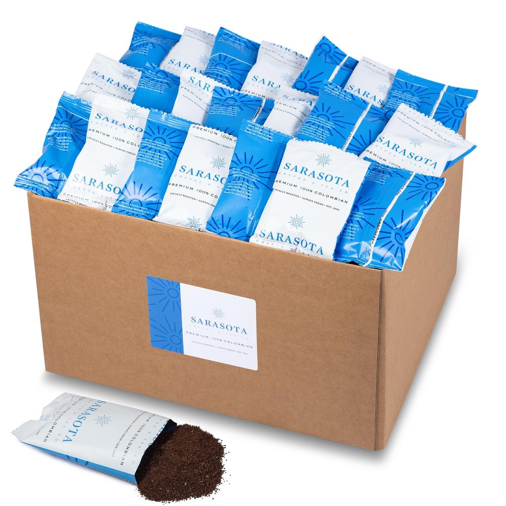 Colombian Coffee Packets Medium Roast Ground, 2oz Bulk Portion Packs for 12-Cup Drip Maker, Pre-Measured Fractional Bags, 100 Count