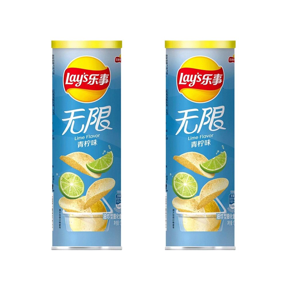 Chinese Chip Bundle 2-Pack (2 Finger Licking Braised Pork Flavor Chips 90g) (TIN, Lime Flavor 90g)