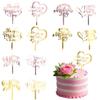 12 Pcs Happy Mother's Day Cake Toppers Gold Love Heart Cake Decoration Acrylic Cake Accessories Cupcake Picks for Mom Birthday Dessert Party Supplies view 1