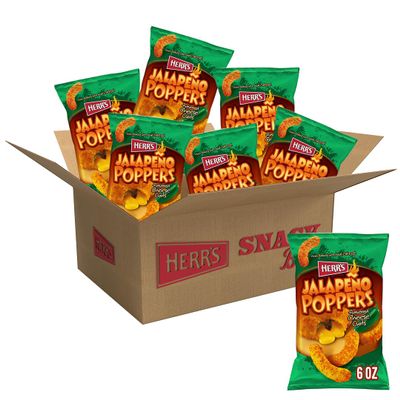 Herr's Jalapeo Poppers Flavored Cheese Curls - Made with Cheddar Cheese - 6 Ounce (Pack of 6) Great for Bold Flavor Fans