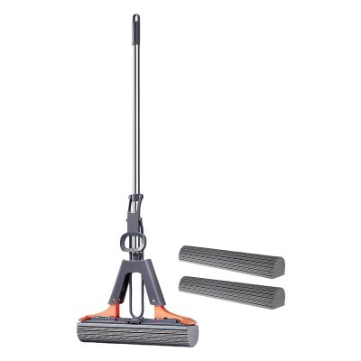 Squeeze Mop Effective Floor Mop, Easy Squeeze Cleaning Tool | PVA Sponge Mop with Extendable Handle, 2 Refill Sponge Heads Included, Absorbent Roller Mop for Kitchen, Bathroom, and Balcony