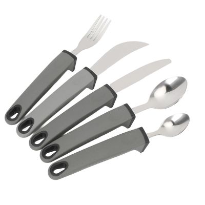 5pcs Stainless Steel Adaptive Utensils for Elderly, Anti Shake Weighted Utensils Adaptive Utensils Set Adaptive Equipment Fork and Spoon Set for Elderly Use (Grey)