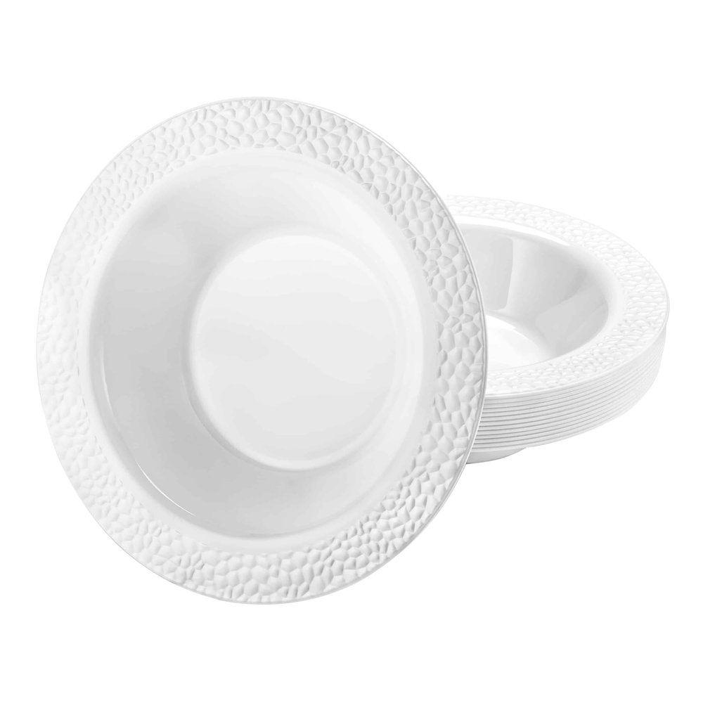 14 oz Pearl White Round Plastic Plastic Bowl Pebble Design - Elegant Disposable Serving Bowl for Weddings, Parties, and Special Events - Durable, Reusable Tableware - Catering and Buffets (80)