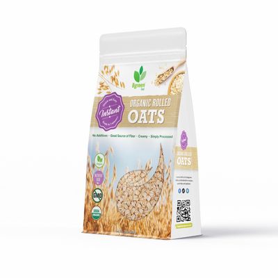Big Green Organic Food - Organic Rolled Oat, Qucik Oat, Creamy, No Additives, Good Source of Fiber, Vegan, 28oz (4 Packs)