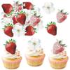 60 Pack Edible Sweet Strawberry Flower Cupcake Toppers First Birthday Strawberry Flower Cake Toppers Rice Paper Wafer Paper Cake Picks for Fruit 1st Berry Sweet Kids Birthday Cake Decorations view 1