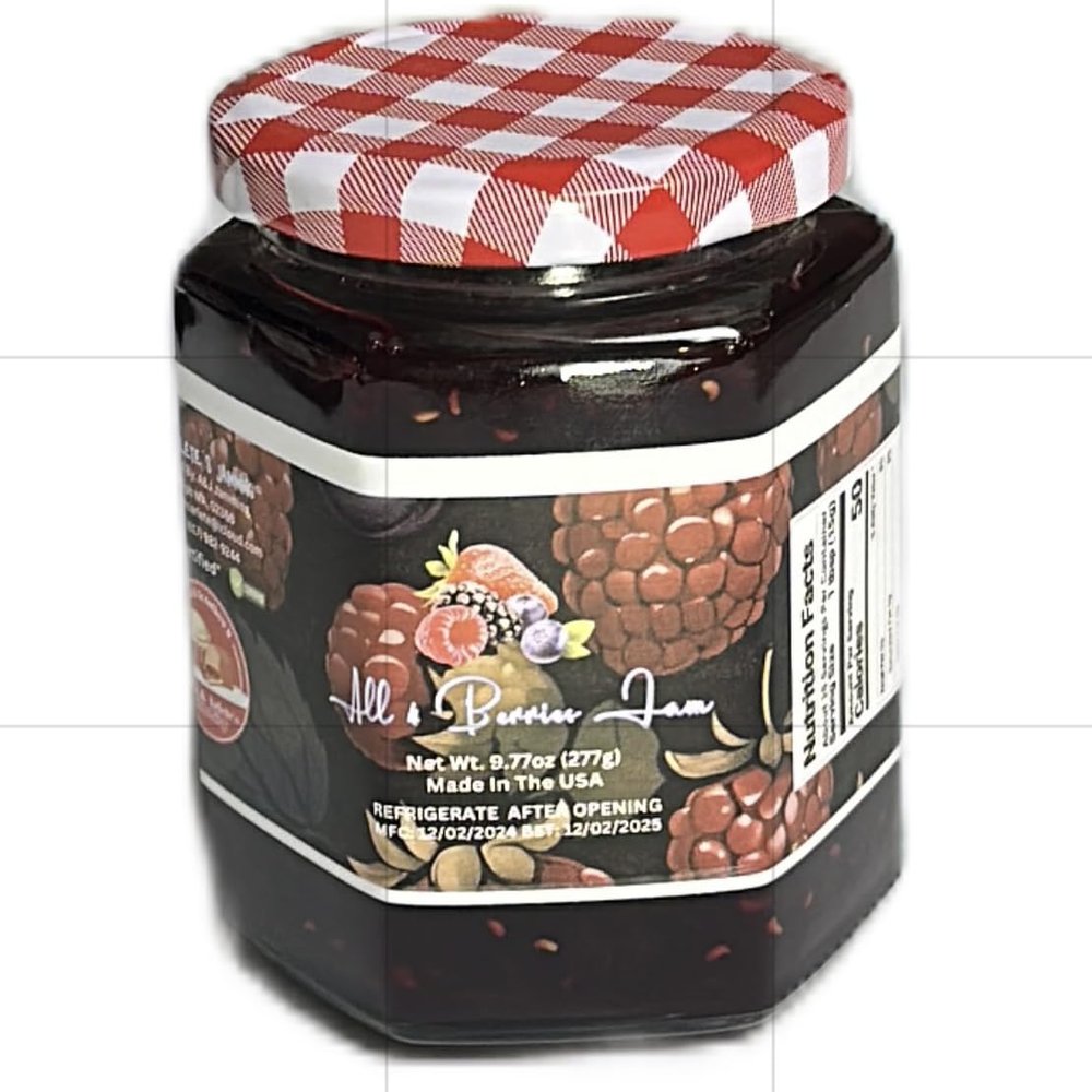 All 4 Berries Jam, 10.77 oz, Made in USA, Red Checkered Lid