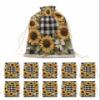 Victoroes Spring Drawstring Gift Bags 10 Pieces, 5" x 7" Small Pastoral Sunflower Wreath Buffalo Plaid Gift Bag Reusable Fabric Wrap Bags for Wedding Party Birthday Christmas Seasonal Holiday view 1