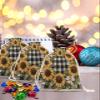 Victoroes Spring Drawstring Gift Bags 10 Pieces, 5" x 7" Small Pastoral Sunflower Wreath Buffalo Plaid Gift Bag Reusable Fabric Wrap Bags for Wedding Party Birthday Christmas Seasonal Holiday view 2