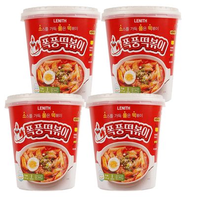 LENITH Instant Korean Street Food 4 Cups, Sweet and Spicy Gochujang Sauce Tteokbokki in Cup, K-Food Original Flavor, Rice cakes 6.2oz. 175g