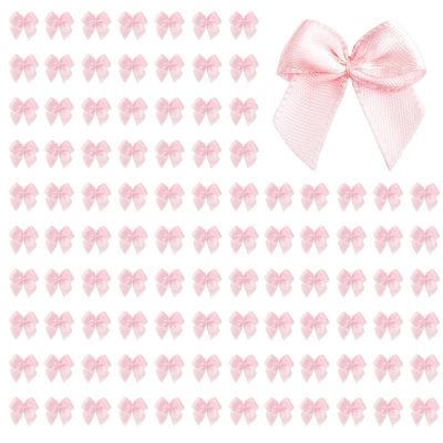 100 Pcs Mini Pink Bows, 1 Inch Satin Ribbon Bows for Crafts, DIY Sewing, Wedding, Party Decorations, Gift Wrapping, Hair Accessories & Appliques