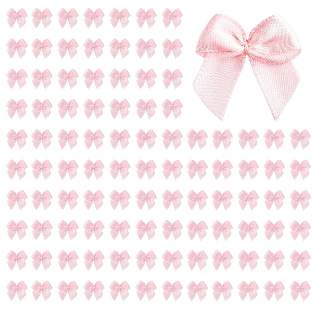 100 Pcs Mini Pink Bows, 1 Inch Satin Ribbon Bows for Crafts, DIY Sewing, Wedding, Party Decorations, Gift Wrapping, Hair Accessories & Appliques