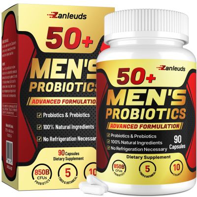 Probiotics for Men, Potent 50+ Mens Probiotic, Complete Gut & Digestive Health, with 850 Billion CFU, 1900mg Prebiotic Fiber, Energize, Immune, Mens Probiotics for Gut Health Over 50-90 Capsule