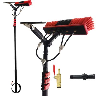 Water Supply Rod Kit, Glass Cleaning Tool, with Rubber Scraper Retractable Water Supply Rod for Cleaning Solar Panels and Window Glass, Overhead Cleaning,7.2M/24FT