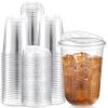 Baderke 100 Pcs Plastic Cups with Sip Lids Round Bottom Disposable Plastic Coffee Cups with Lids Clear Strawless Crystal Mugs for Iced Coffee Smoothie Cold Beverage Party Catering Supplies (16 oz) view 1