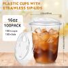 Baderke 100 Pcs Plastic Cups with Sip Lids Round Bottom Disposable Plastic Coffee Cups with Lids Clear Strawless Crystal Mugs for Iced Coffee Smoothie Cold Beverage Party Catering Supplies (16 oz) view 3