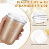 Baderke 100 Pcs Plastic Cups with Sip Lids Round Bottom Disposable Plastic Coffee Cups with Lids Clear Strawless Crystal Mugs for Iced Coffee Smoothie Cold Beverage Party Catering Supplies (16 oz) view 4