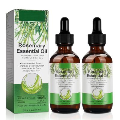 2 Pack Rosemary Oil for Hair Growth, Natural Essential oil with Aromatic Experience, Organic Pure Rosemary Essential Oil for Beard Growth, Eyelash Care, Nourishes the Scalp, Skin Care