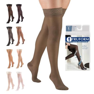 Truform Sheer Compression Stockings, 15-20 mmHg, Women's Thigh High Length, 20 Denier, Espresso, Large