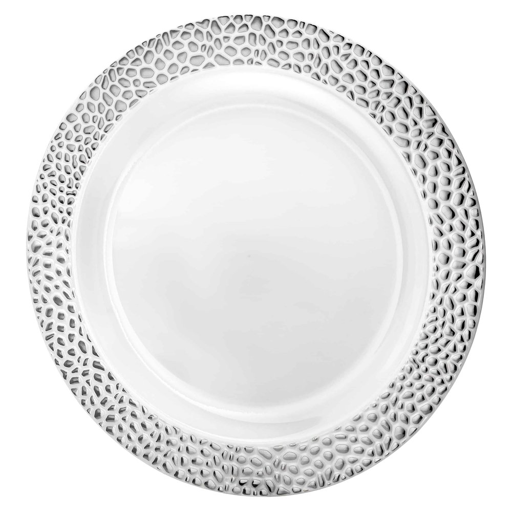 10.25 Inch Silver Plastic Round Dinner Plates Pebble Design Elegant Disposable Tableware for Weddings Parties and Events Durable Stylish and Reusable Design Perfect for Catering Buffets (50)