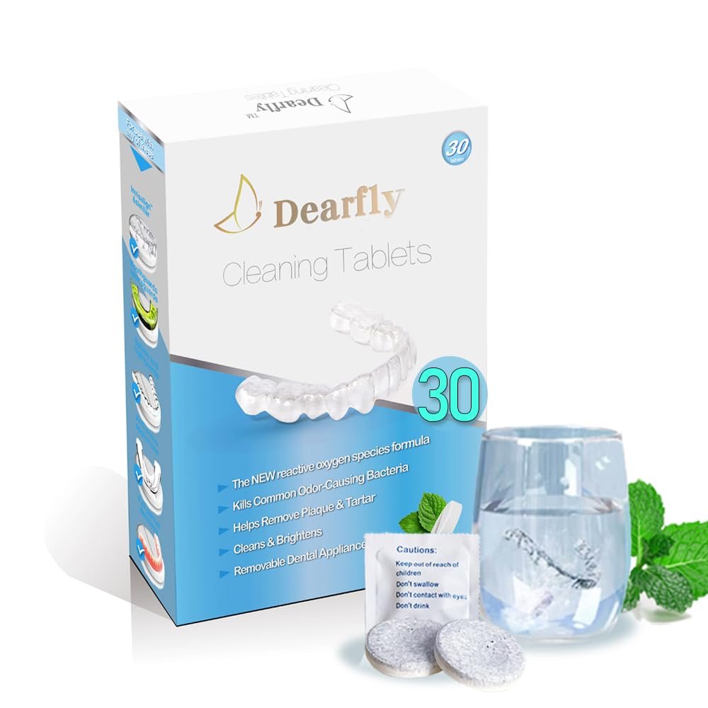Retainer Cleaner Tablets, Denture Cleaning Tablets, Aligner cleaning, Remove Stains, Odors & Plaque, Night Guard Cleaner, 1-Month Supply of PERSULFATE-Free Aligner Cleaner, 30 Tablets, Mint-Scented,