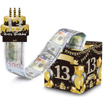 13th Money Box for Cash Gift Birthday, 13th Birthday Gifts for Boys Girl Surprise Pull Out Money Gift Box for 13 Year Old Boy Girls Birthday Gift with 50PCS Bags