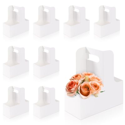 Bakbania 2 Cup Drink Carrier with Handle,20 Pack Paperboard Cup Holder,Rectangle Floral Wrap Packing Boxes Flower Gift Bags for Hot and Cold Drink Holder,Food Delivery(White)