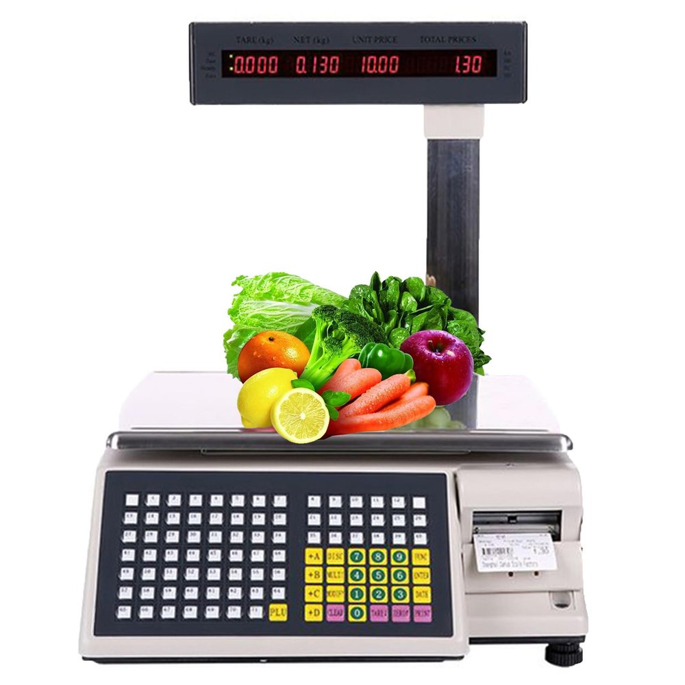 ZOCWJK Digital Price Label Printing Scale, Digital Barcode Weighing Scales, Price Computing Scale Commercial Digital Counting Scales for Supermarket/Retail Store/Warehouse (30kgwithpole