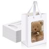 Bakbania 24 Pack Paper Gift Bags with Window,9.8 x 7.1 x 5.1 Inch Kraft Shopping Bouquet Gift Bags with Handle for Birthday, Weddings, Festival Party(White) view 1