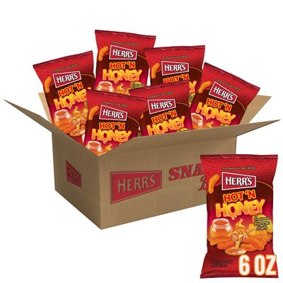 Herr's Hot & Honey Cheese Curls, 6 Ounce (Pack of 6 Bags) Spicy and Sweet Cheese Curls A Snack with the Perfect Flavor Balance