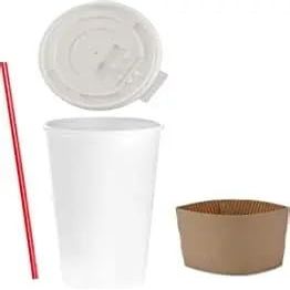 16 oz Disposable Coffee Cups with Flat Lids and Sleeves Combo FREE BONUS - Stirrers White Paper Hot Cups with Lids (500 Sets)