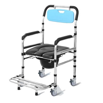 Shower Chair Stool with Arms and Back for Elderly, Adjustable Waterproof Bedside Commode Toilet Chair with Removable Bucket, Portable Folding Bathroom