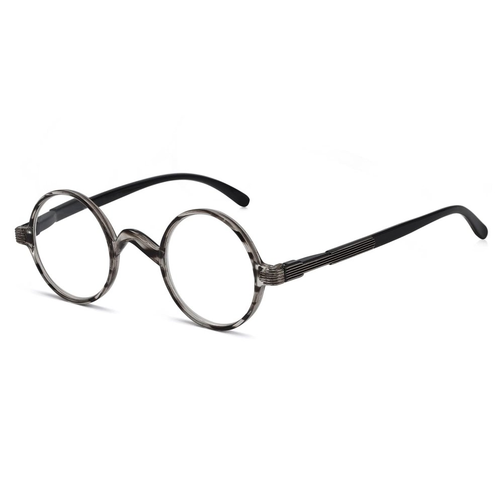 Eyekepper Round Reading Glasses a Little Large than Vintage Professor Oval Readers (Grey Stripe +0.75)