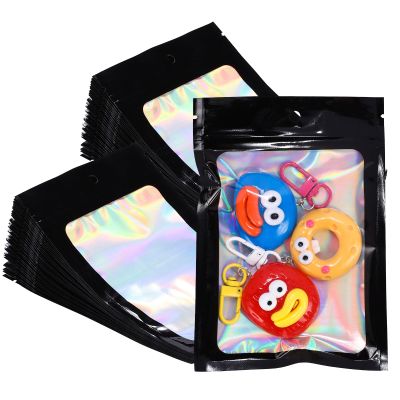 100Pcs Black Holographic Mylar Bags, 3x4.7 Inch Resealable Foil Zipper Pouches for Gummies, Jewelry Storage, Party Favors, Small Business Packaging
