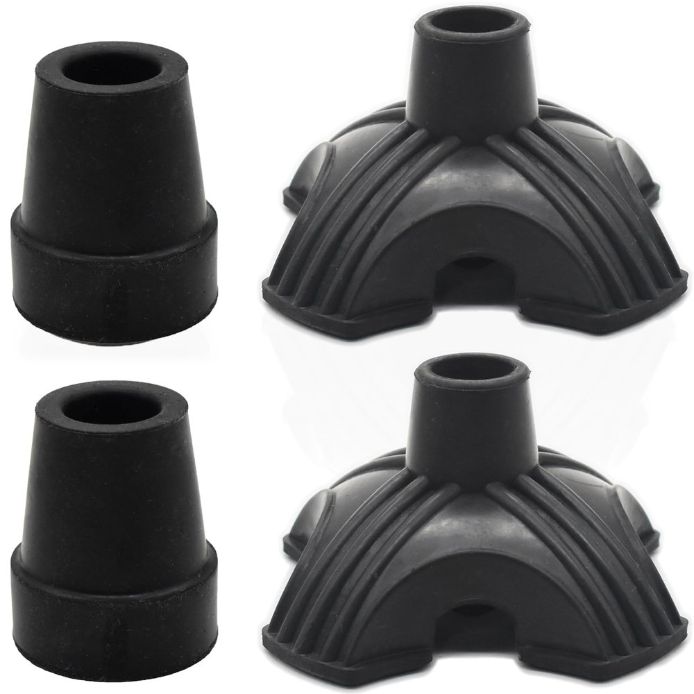 DORANMI 7/8' Self-Standing Walking Cane Tips 4 Pack Set, No-Slip Cane Replacement of Black Rubber Tips, Heavy Duty Walking Stick Base, Anti Skid Cane Foot for Stability Crutch Accessories (7/8 INCH)