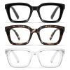 Celng Oversized Reading Glasses for Women - 3 Pack Square Blue Light Readers with Spring Hinge (Black+Leopard+Transparent, 1.0, Diopters) view 1