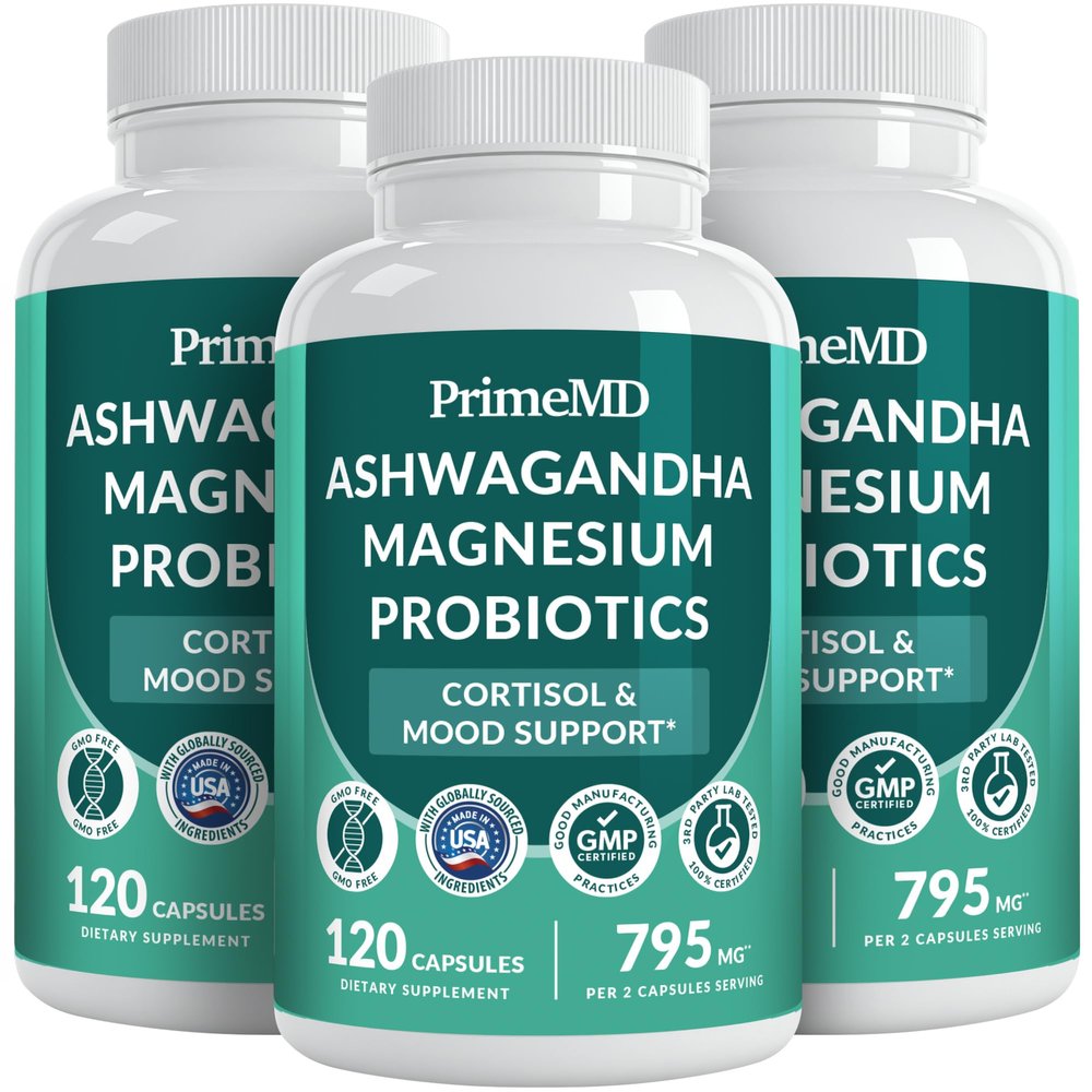 5-in-1 Cortisol Supplement for Women & Men - Ashwagandha Supplements with Magnesium Glycinate, Shilajit & Probiotics - Adrenal Support Supplements for Calmness & Focus - Magnesium Ashwagandha (360 Ct)