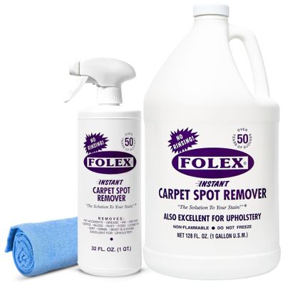 FOLEX 32 oz Instant Carpet Spot Remover Carpet Cleaner with Reusable Cleaning Cloth - Removes Pet Accidents, Grease, Red Wine and More (1 Pack + Refill)