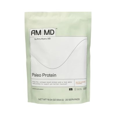 Amy Myers MD Paleo Protein Powder - with Collagen Peptides for Gut Health - Supports Hair, Skin & Nails - Non-GMO, Gluten-Free, Non-Dairy & More - Salted Caramel - 19.54 oz (20 Servings)
