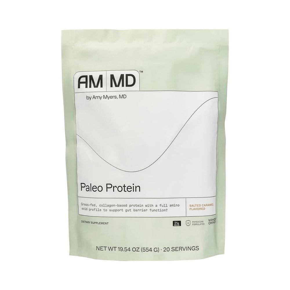 Amy Myers MD Paleo Protein Powder - with Collagen Peptides for Gut Health - Supports Hair, Skin & Nails - Non-GMO, Gluten-Free, Non-Dairy & More - Salted Caramel - 19.54 oz (20 Servings)