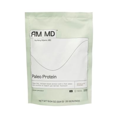 Amy Myers MD Paleo Protein Powder - Mocha Latte, 20 Servings - Collagen-Based Gut Function Support - Gluten-Free & Non-Dairy Protein Supplement