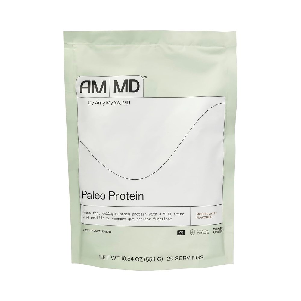 Amy Myers MD Paleo Protein Powder - Mocha Latte, 20 Servings - Collagen-Based Gut Function Support - Gluten-Free & Non-Dairy Protein Supplement