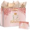 Yoirrat Rose Gold 12 & Fabulous 12th Birthday Gift Bag for Girls Large Pink Happy 12th Birthday Gift Bag with Wrapping Paper and Card for 12th Bday Decorations Party Supplies view 1