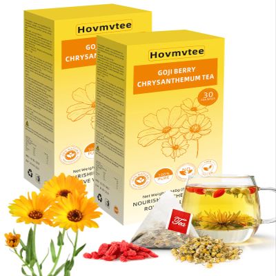 60Pcs Goji Berry Chrysanthemum Tea for Liver Health, Dandelion Wolfberry Tea, Seven Natural Herbal Ingredients, Chinese Health Herbal Tea, Kidneys & Liver Health(60 Bags, 2 Boxes)