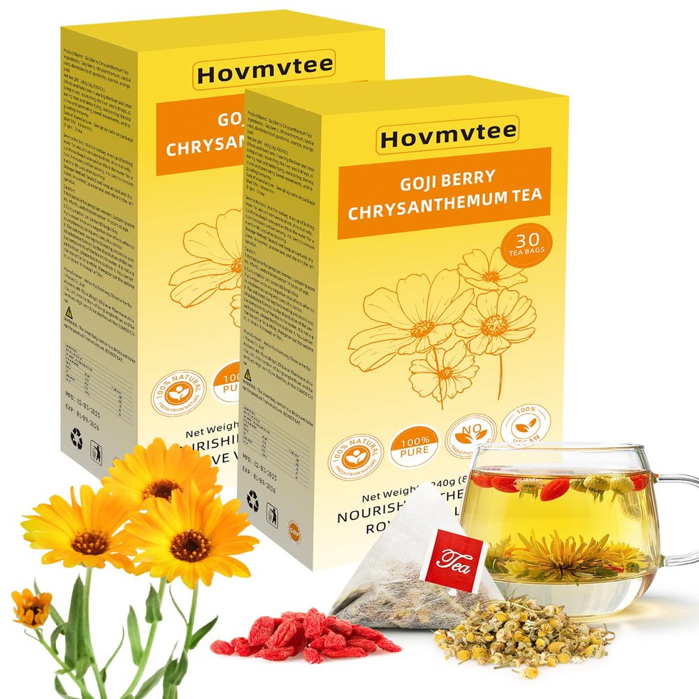 60Pcs Goji Berry Chrysanthemum Tea for Liver Health, Dandelion Wolfberry Tea, Seven Natural Herbal Ingredients, Chinese Health Herbal Tea, Kidneys & Liver Health(60 Bags, 2 Boxes)