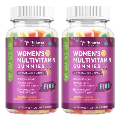 (2 Pcs) Totaria Sugar Free Multivitamin Gummies for Women 14+ w/Iron, Inositol, Folate, Biotin, Womens Daily Multivitamin Gummy w/Vitamin A, C, B, D3, K2, for Hair, Skin, Energy, Immune, Mixed Flavors