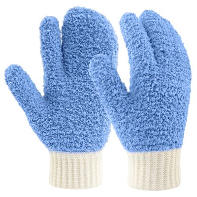 MIG4U Microfiber Dusting Gloves House Cleaning Glove for Blinds, Windows, Shutters, Furniture, and Car, Reusable Lint-Free Blue S/M