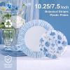 U-QE 20Pcs Blue Plastic Plates - Botanical Stripes Plates Disposable view 2